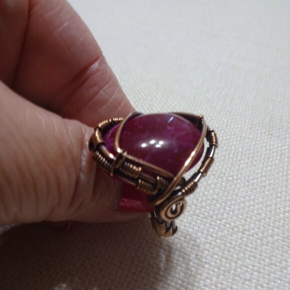 Rustic RUBY QUARTZ Handmade COPPER WIRE-WRAPPED Ring Size 9.5 #796B - Picture 4 of 4
